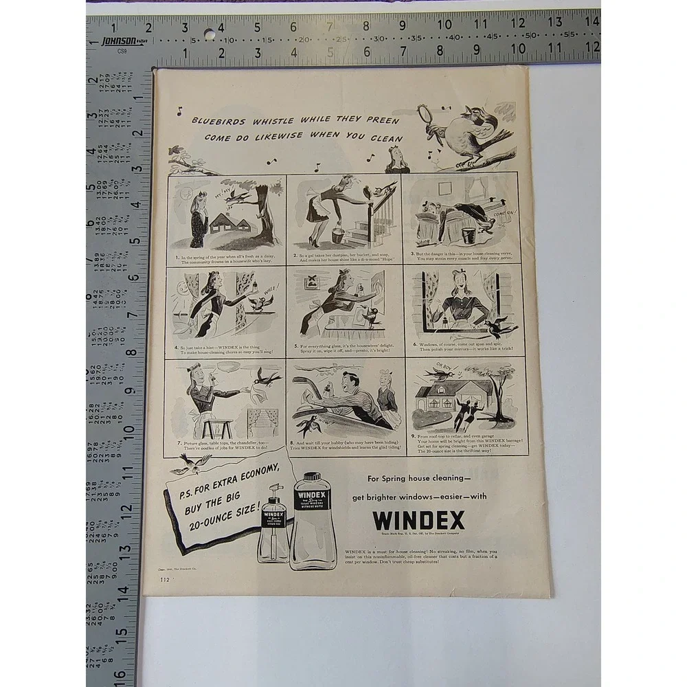 1946 Windex Print Ad Bluebirds Whistle Spring Cleaning‎ Vintage 40s MCM Ephemera
